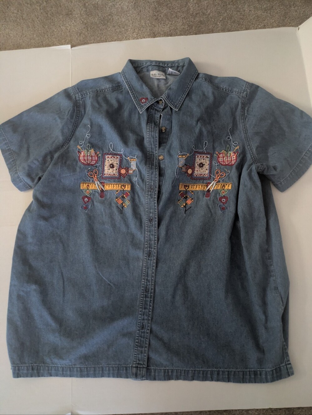 Bobbie Brooks Women's Sewing Notions Embroidered Denim Shirt 18w/20w